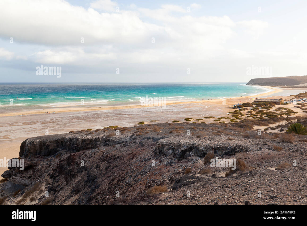 Beach and and the famous lagoon at Playas De Sotavento near Risco El Paso. Stock Photo