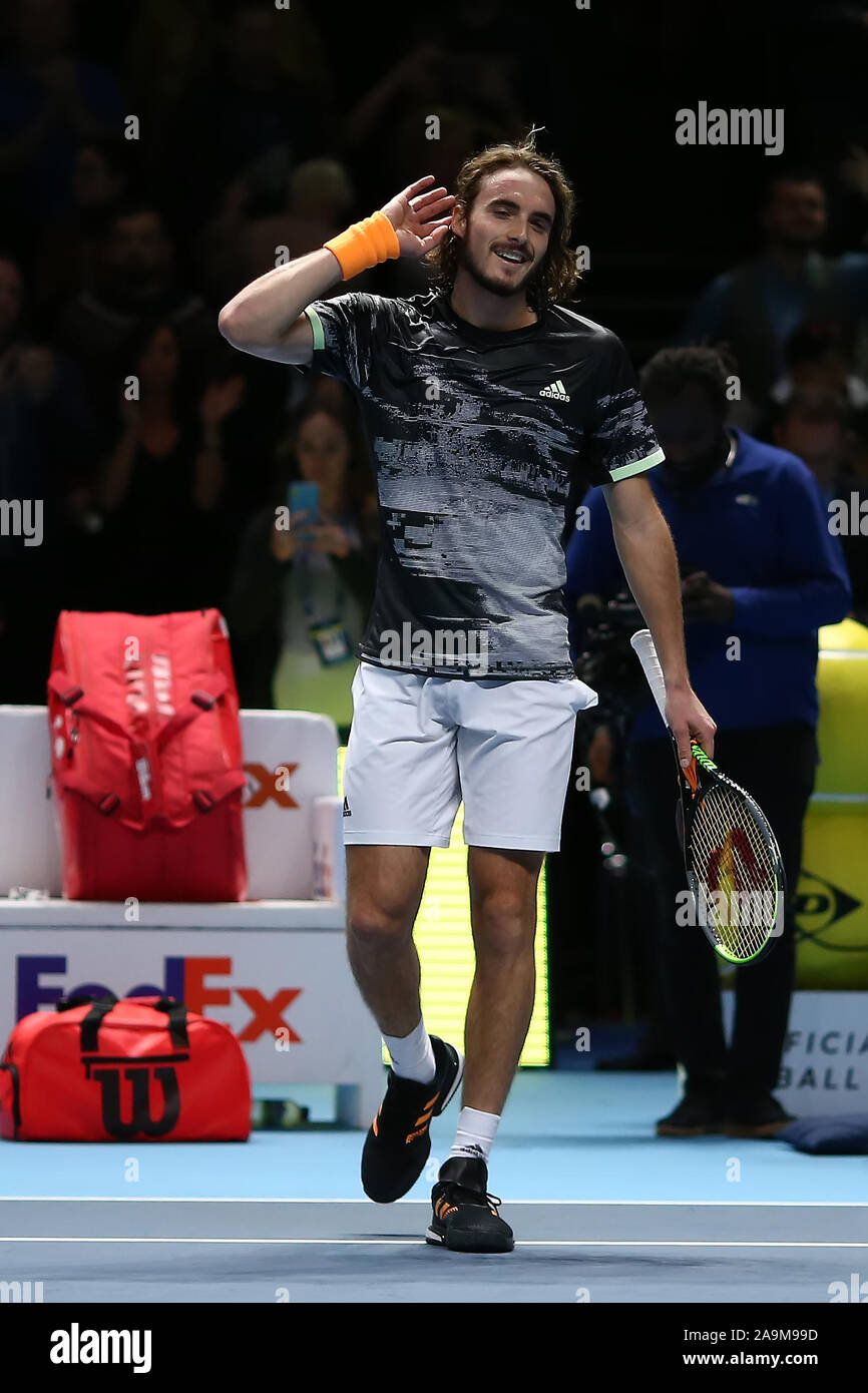 Arena. London, UK. 16th Nov, 2019. Nitto ATP Tennis Finals; Stefanos  Tsitsipas (Greece) celebrates after winning his semi-final match against  Roger Federer (Switzerland) Credit: Action Plus Sports/Alamy Live News  Credit: Action Plus