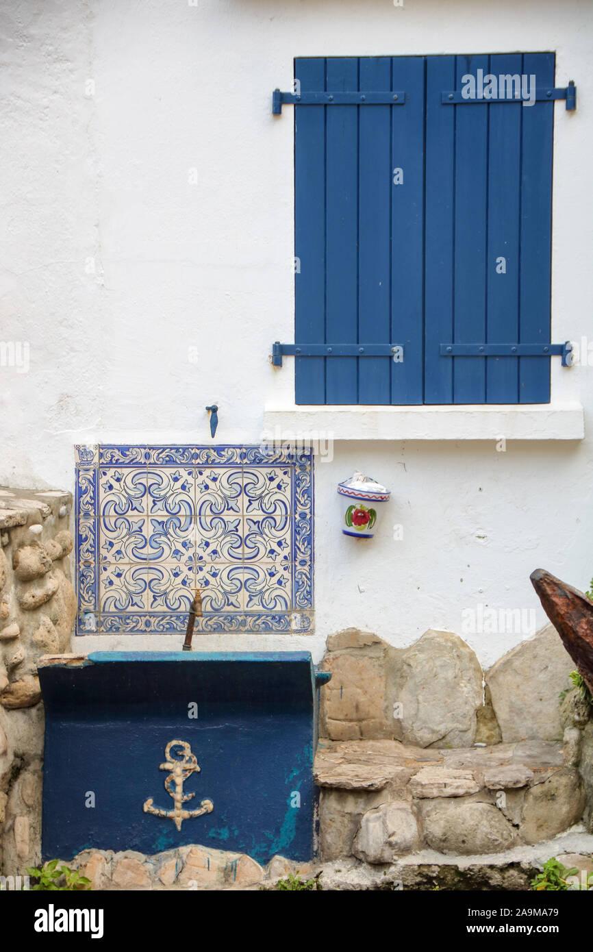 one of the crampottes, typical huts in the old port of Biarritz Stock Photo