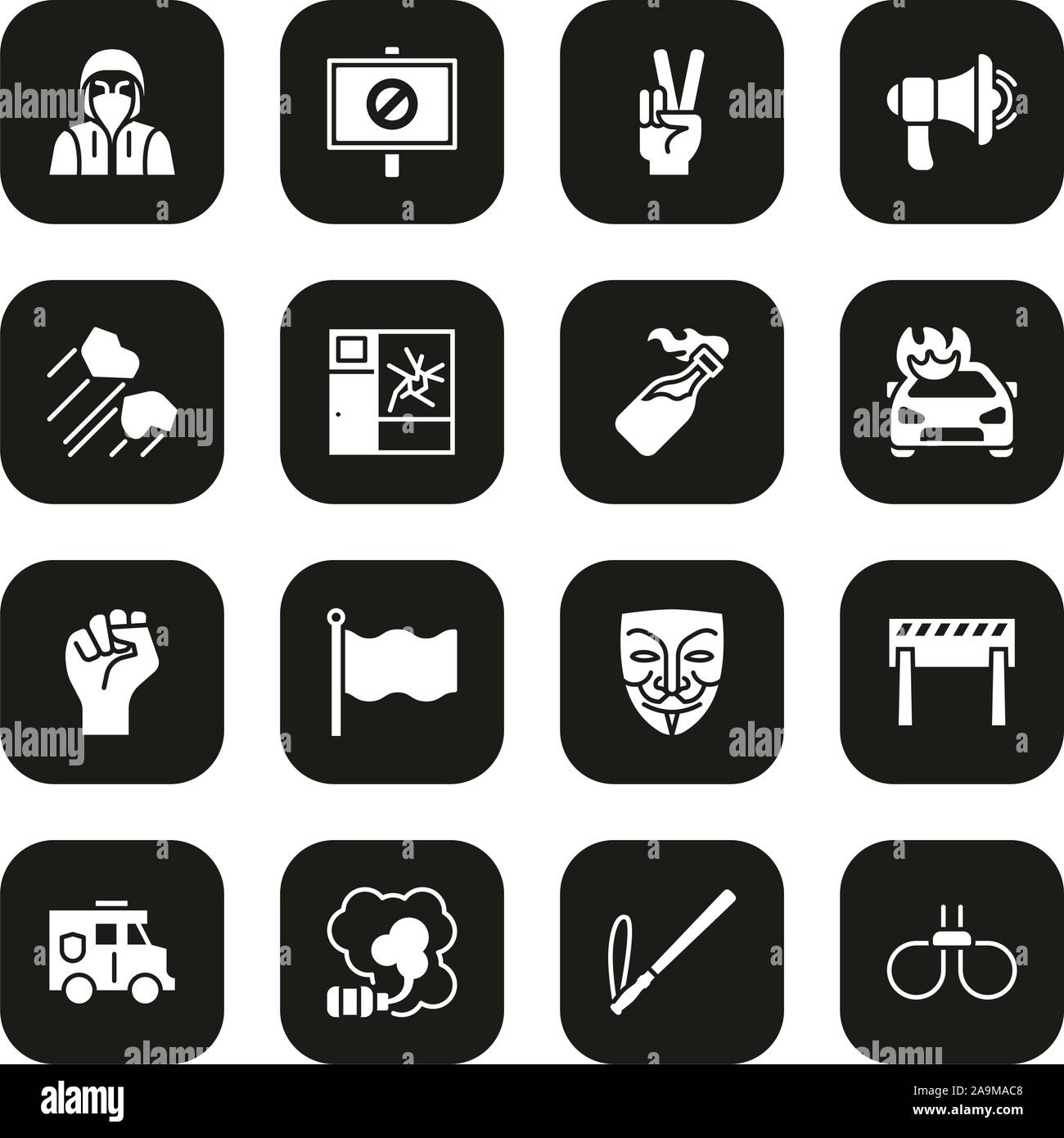 Demonstration or Protest Icons White On Black Set Stock Vector