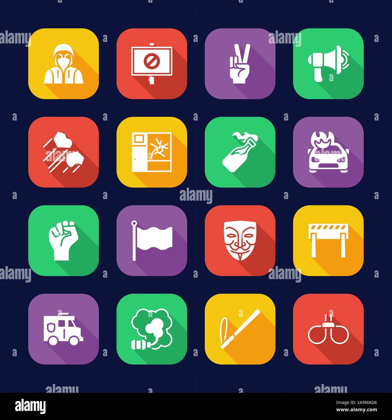Demonstration or Protest Icons Flat Design Set Stock Vector