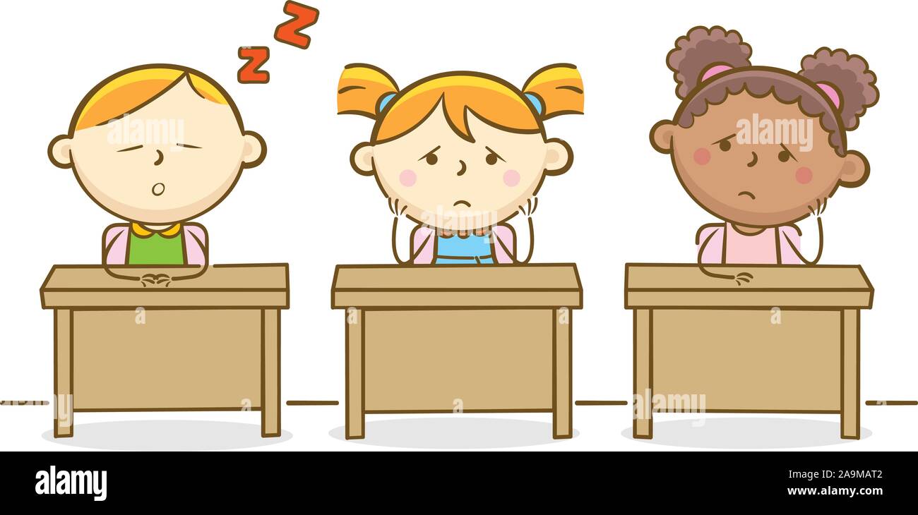 Doodle kid illustration: Kids activity on a boring class Stock Vector