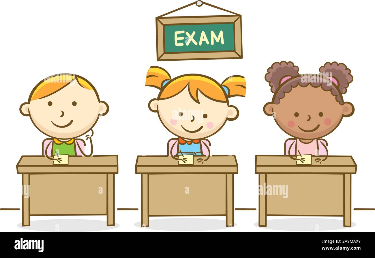Doodle kid illustration: Students writing test in class Stock Vector ...