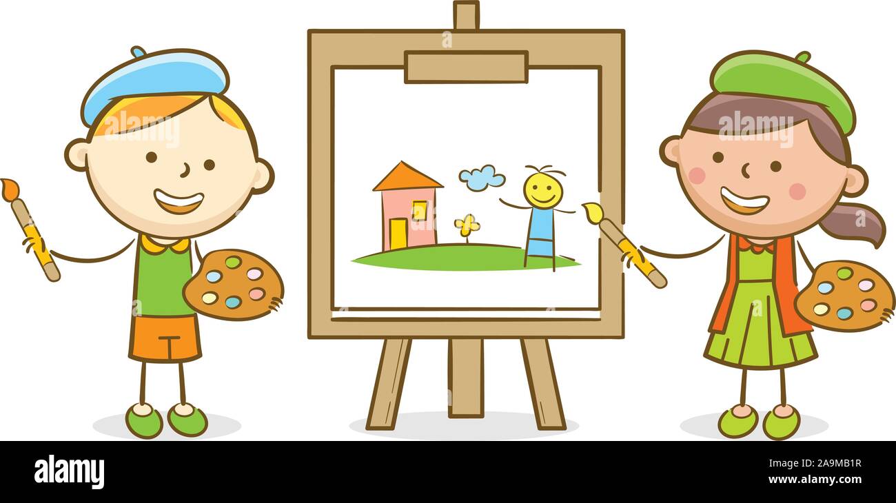 Cartoon kids painting canvas isolated Stock Vector Images - Alamy