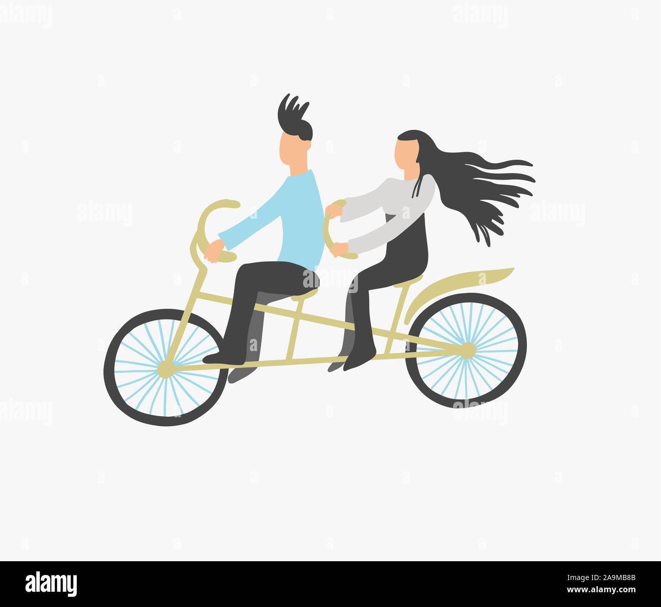 couple of young people ride a double city bike Stock Vector