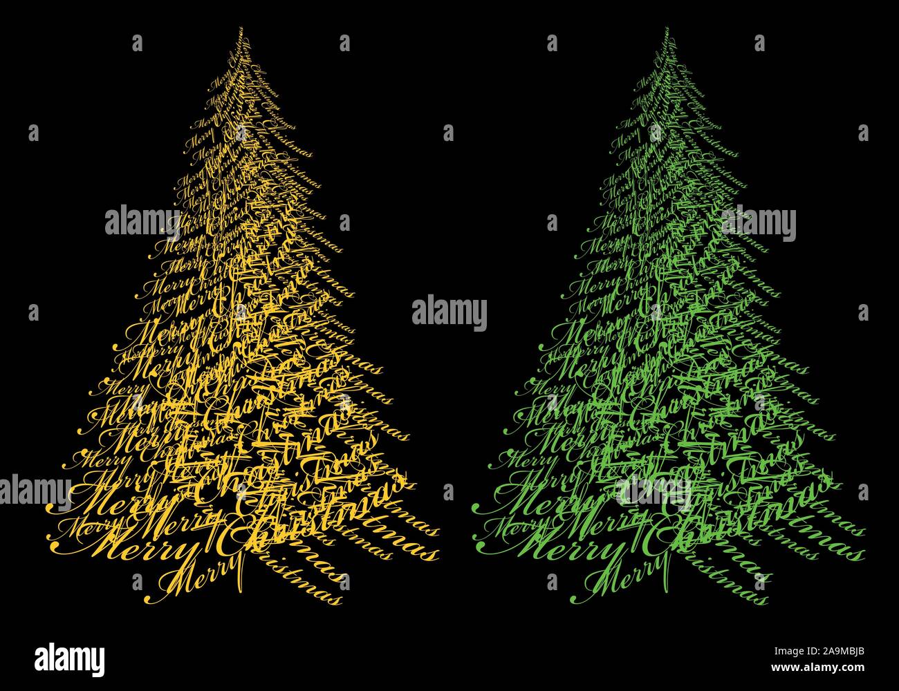 Abstract Christmas tree with gold text Merry Christmas, vector ...