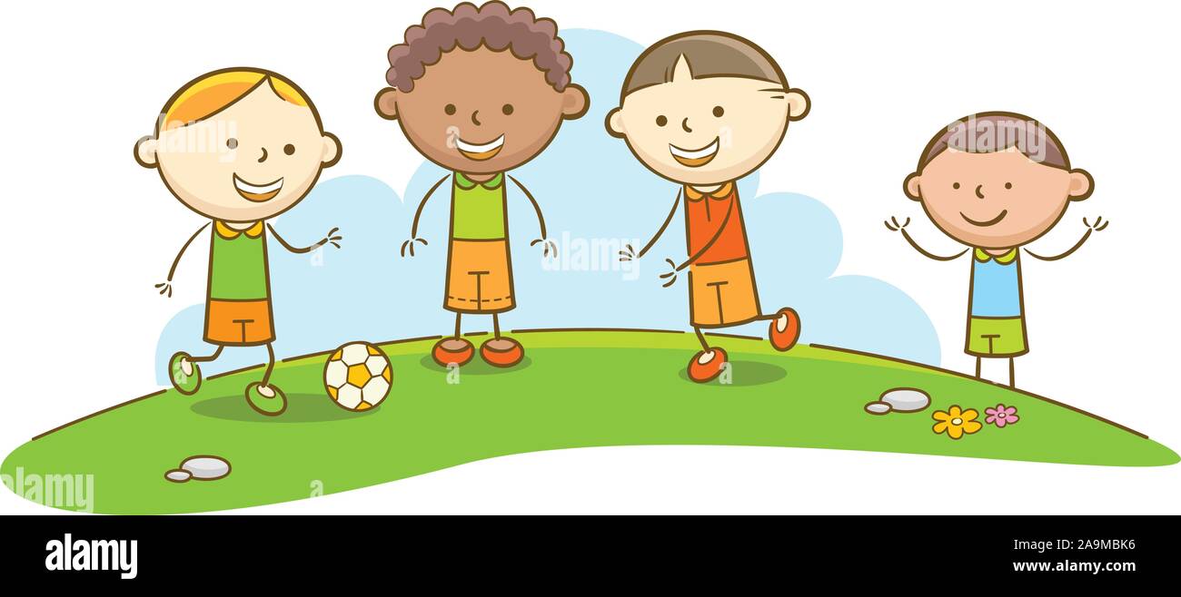 Doodle kid illustration Kids playing Soccer Stock Vector Image & Art