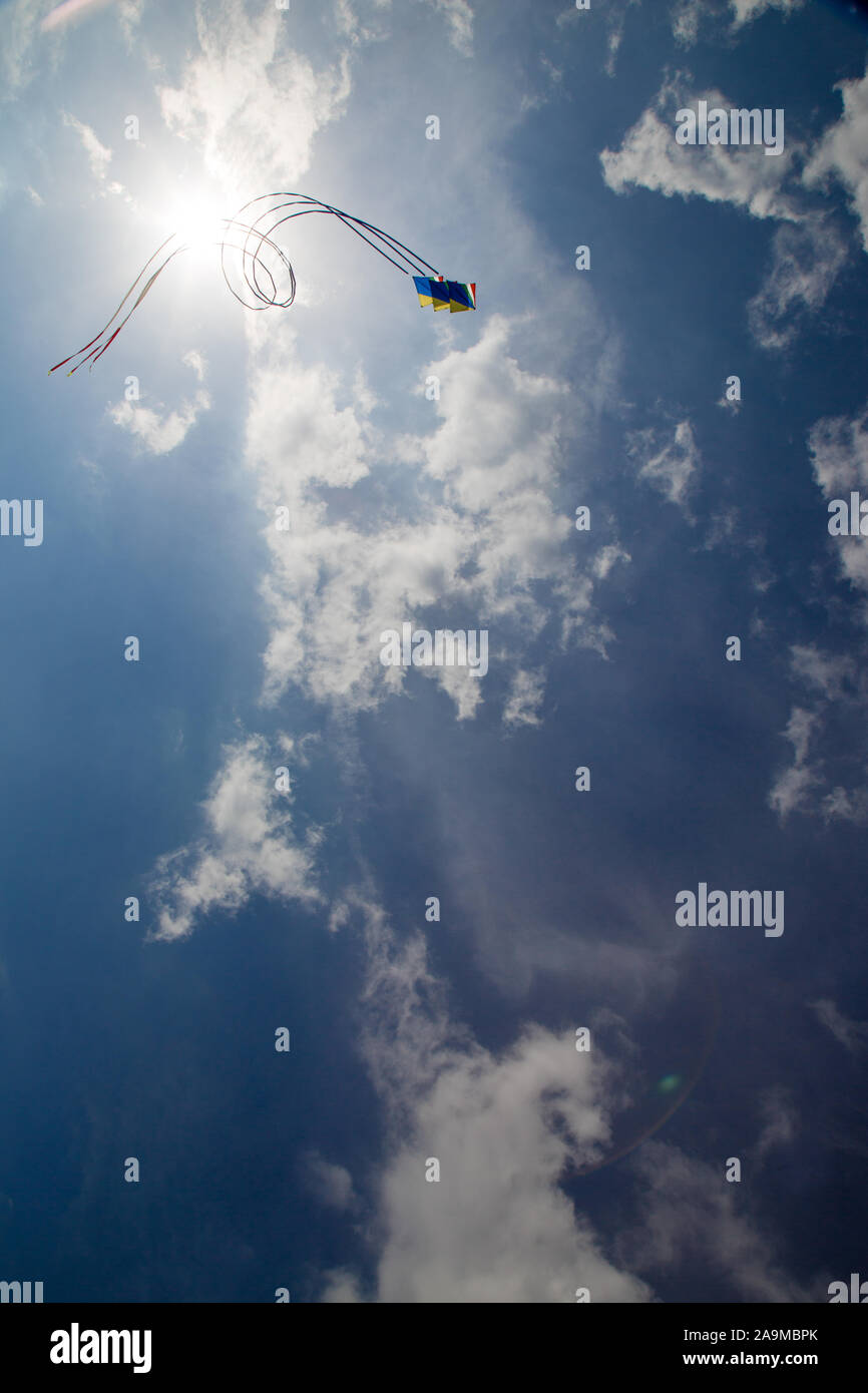 One flying kites in flight on the sky Stock Photo