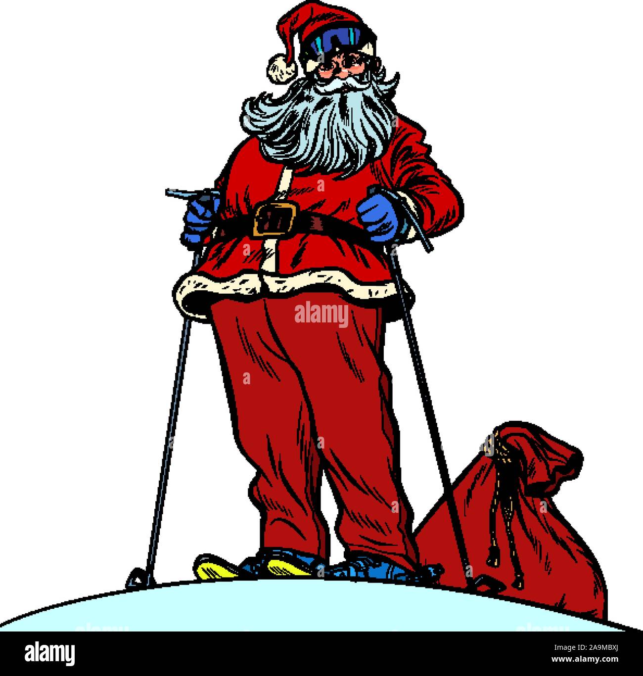 Skier Santa Claus character merry Christmas and happy new year Stock Vector