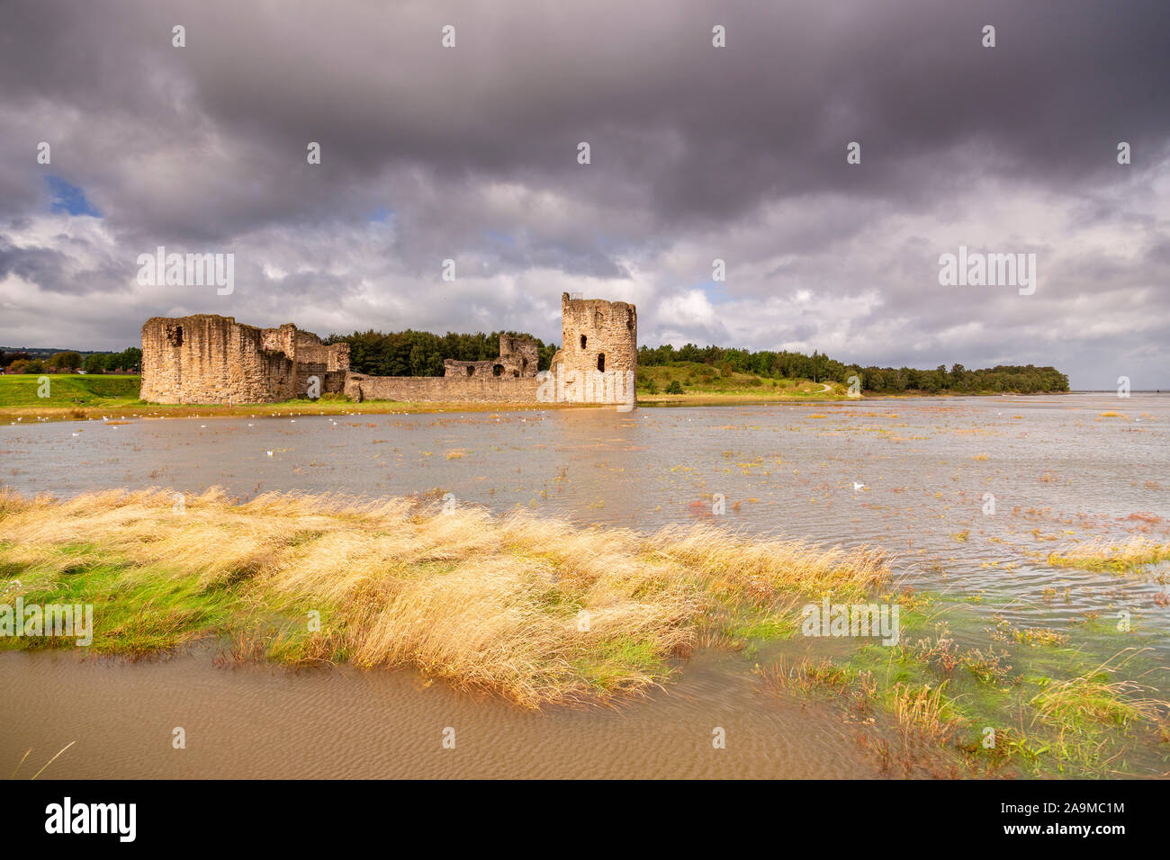 Flint castle at high tide on the North Wales coast Stock Photo Alamy