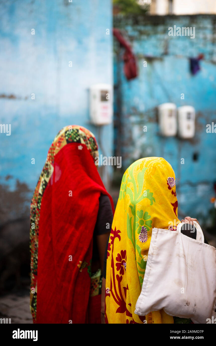 Women walking through the Muslim neighborhood in Agra. India. 2019 Stock Photo