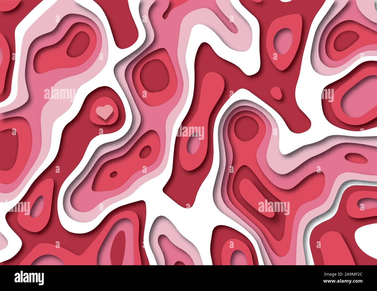 Valentines day 3D paper cut out background in shades of red, pink and ...