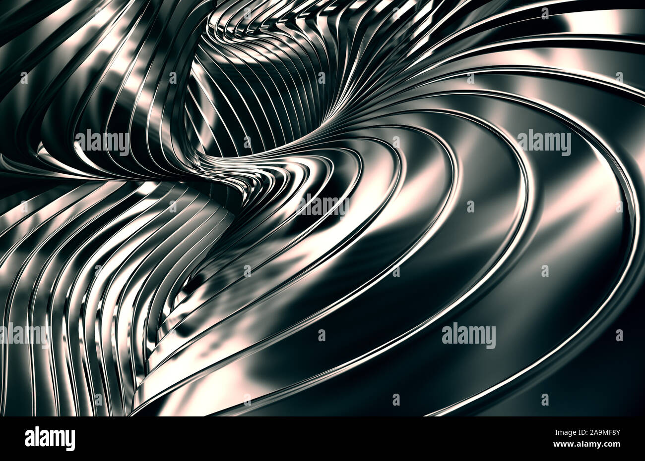 Abstract Futuristic Metal Background. Unreal Shapes From Black Stripes. 3D Illustration. Stock Photo