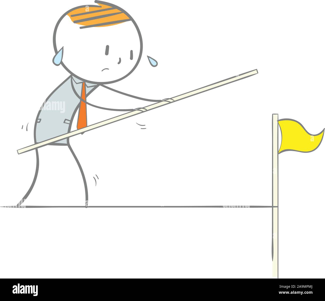 Doodle stick figure: Businessman taking risk walking a tightrope Stock Vector