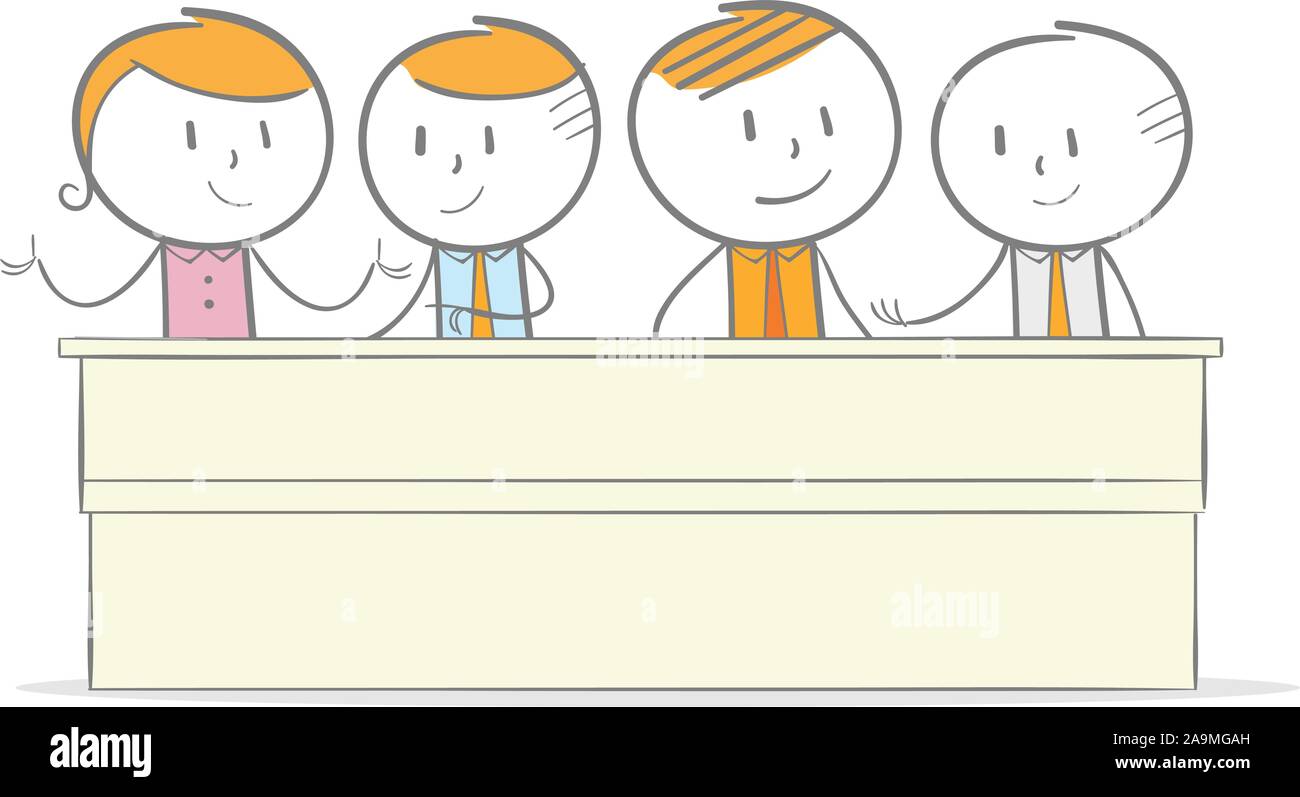 Doodle stick figure: Business people meeting in discussion Stock Vector