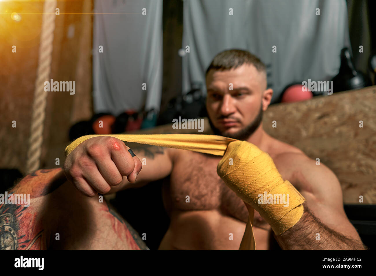 male to wind the Boxing bandages Stock Photo