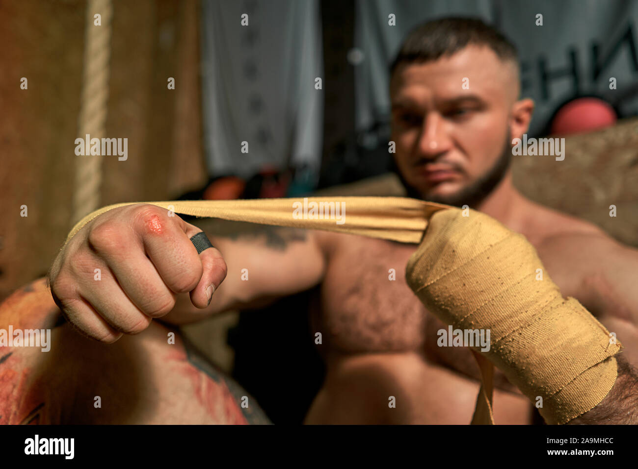 male to wind the Boxing bandages Stock Photo