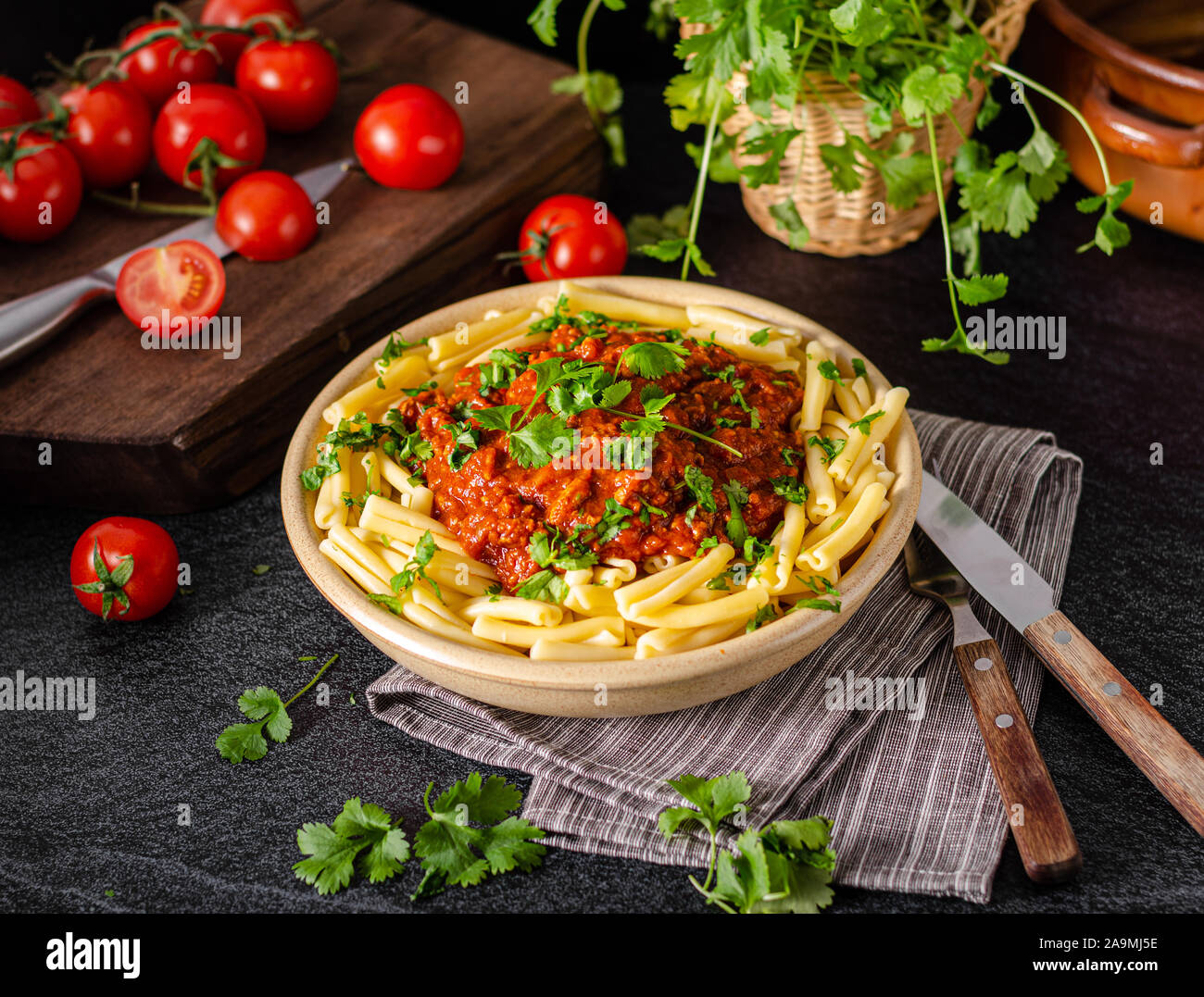 Delicious pasta with bolognese sauce with beef meat Stock Photo Alamy