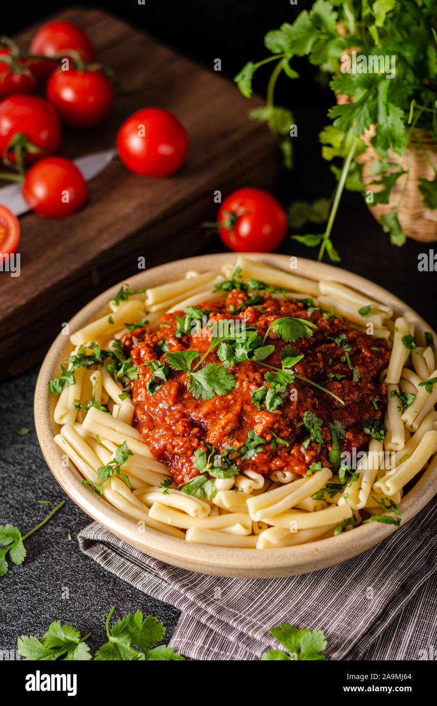 Delicious pasta with bolognese sauce with beef meat Stock Photo Alamy