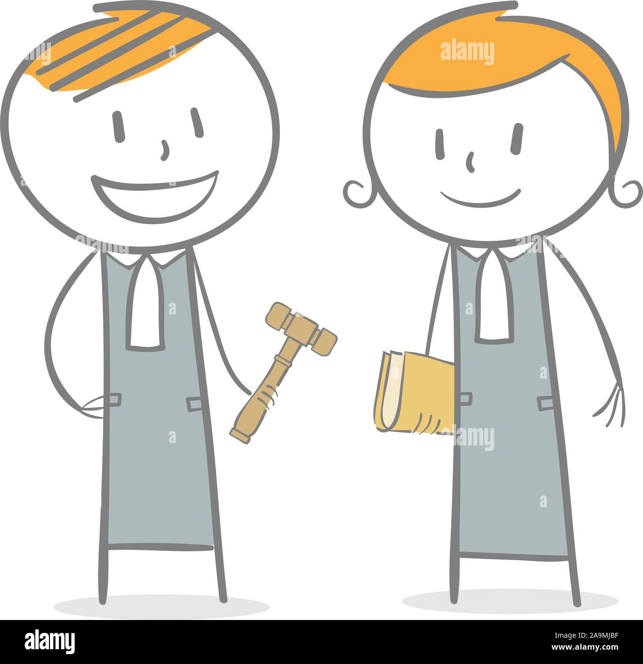 Doodle stick figure: A judge with gavel and a lawyer Stock Vector