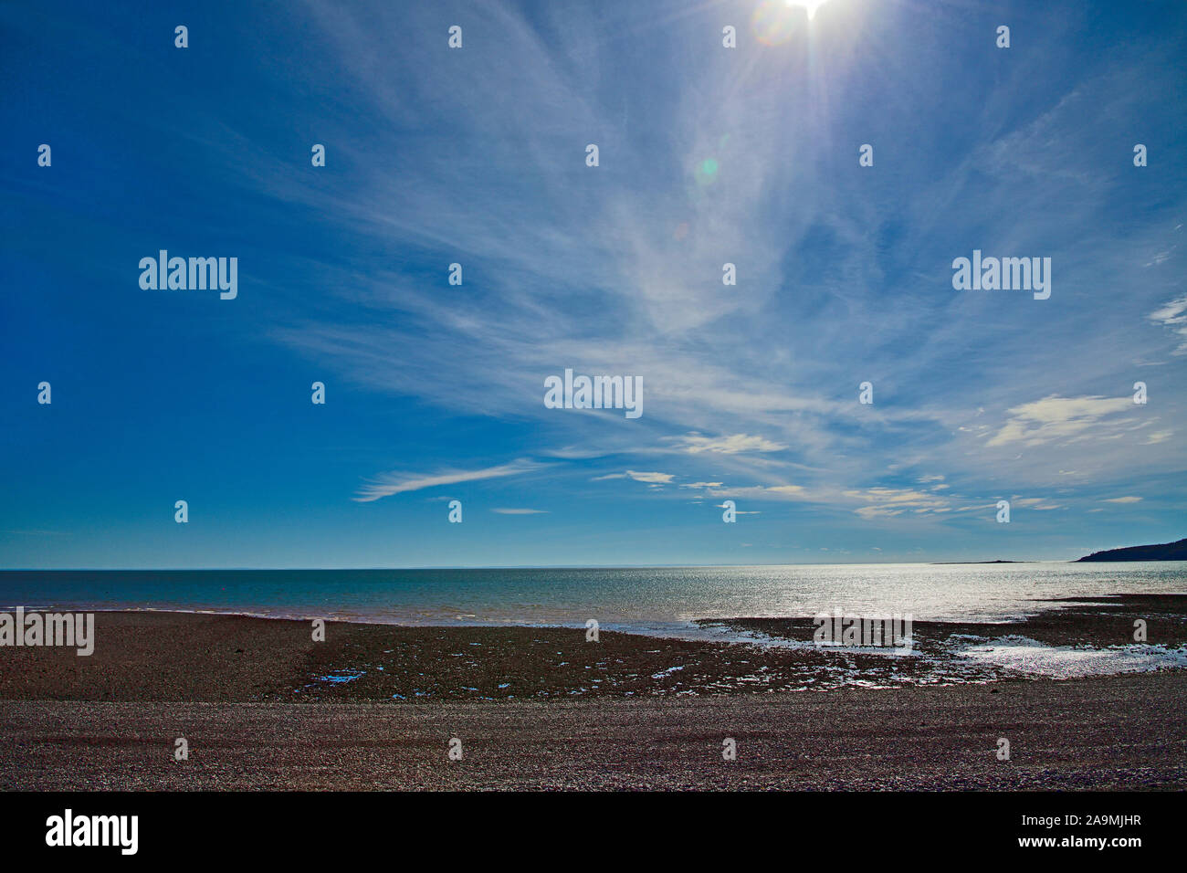 A wide angle image of the beach at Saint Martins New Brunswick on the Bay of Fundy Stock Photo