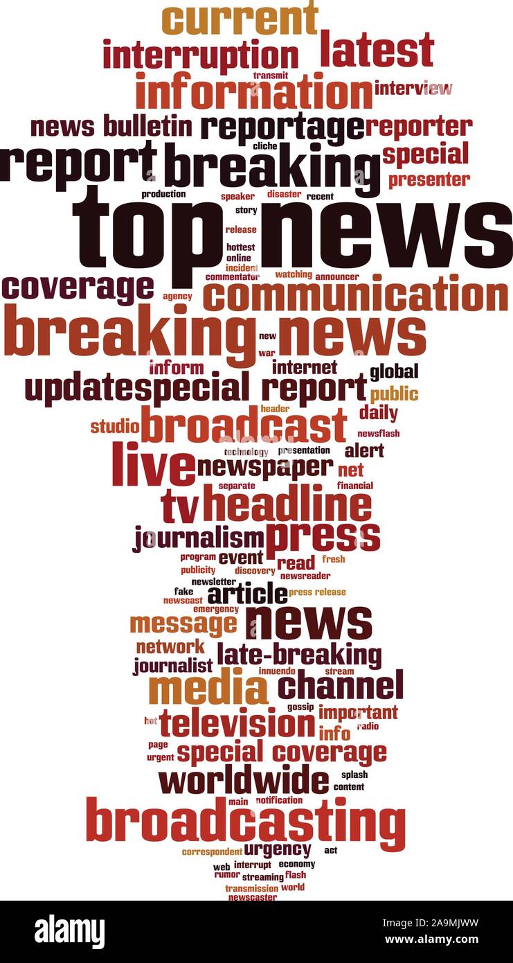 Top news word cloud concept. Collage made of words about top news