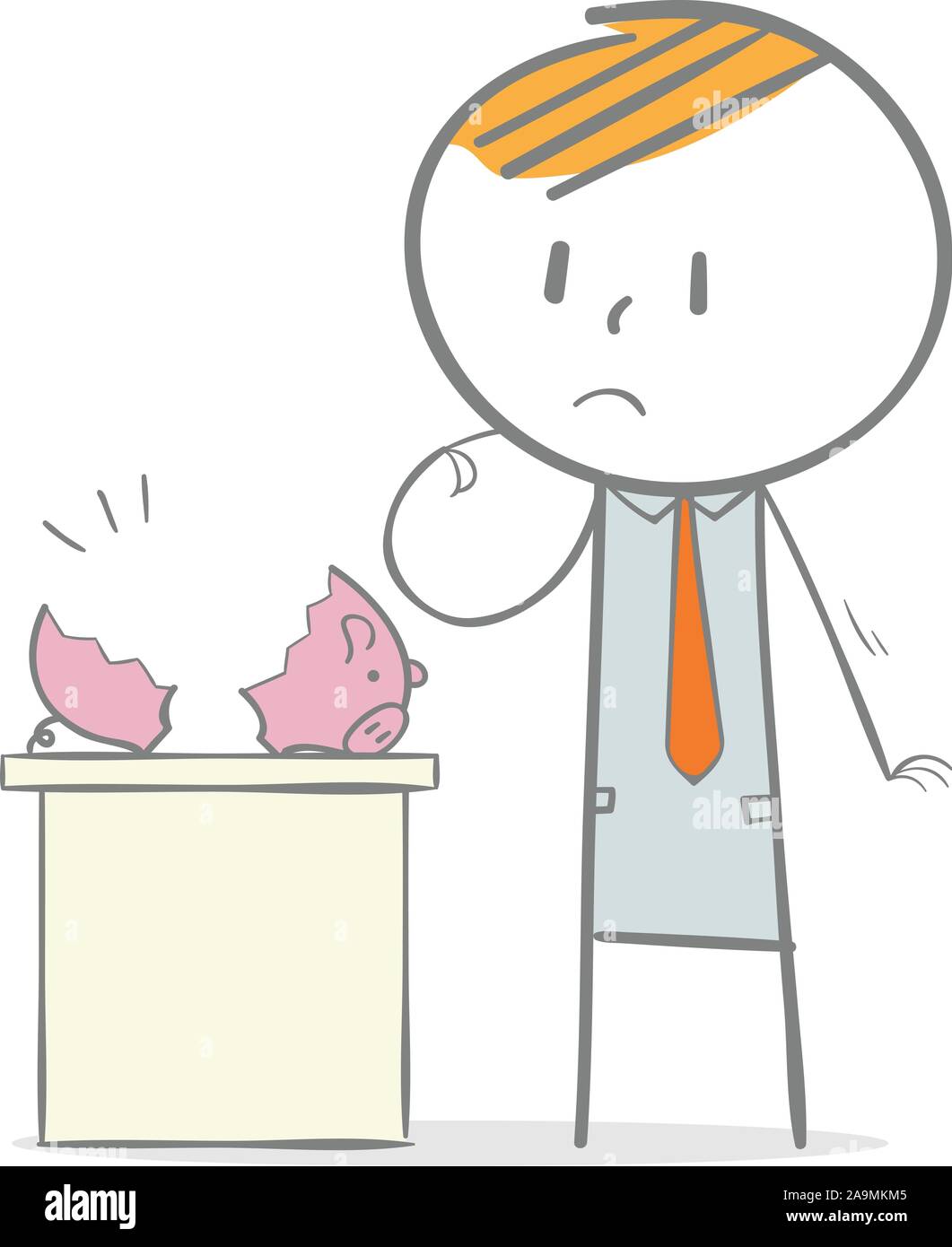Doodle stick figure: Sad businessman seeing his piggy bank empty Stock ...
