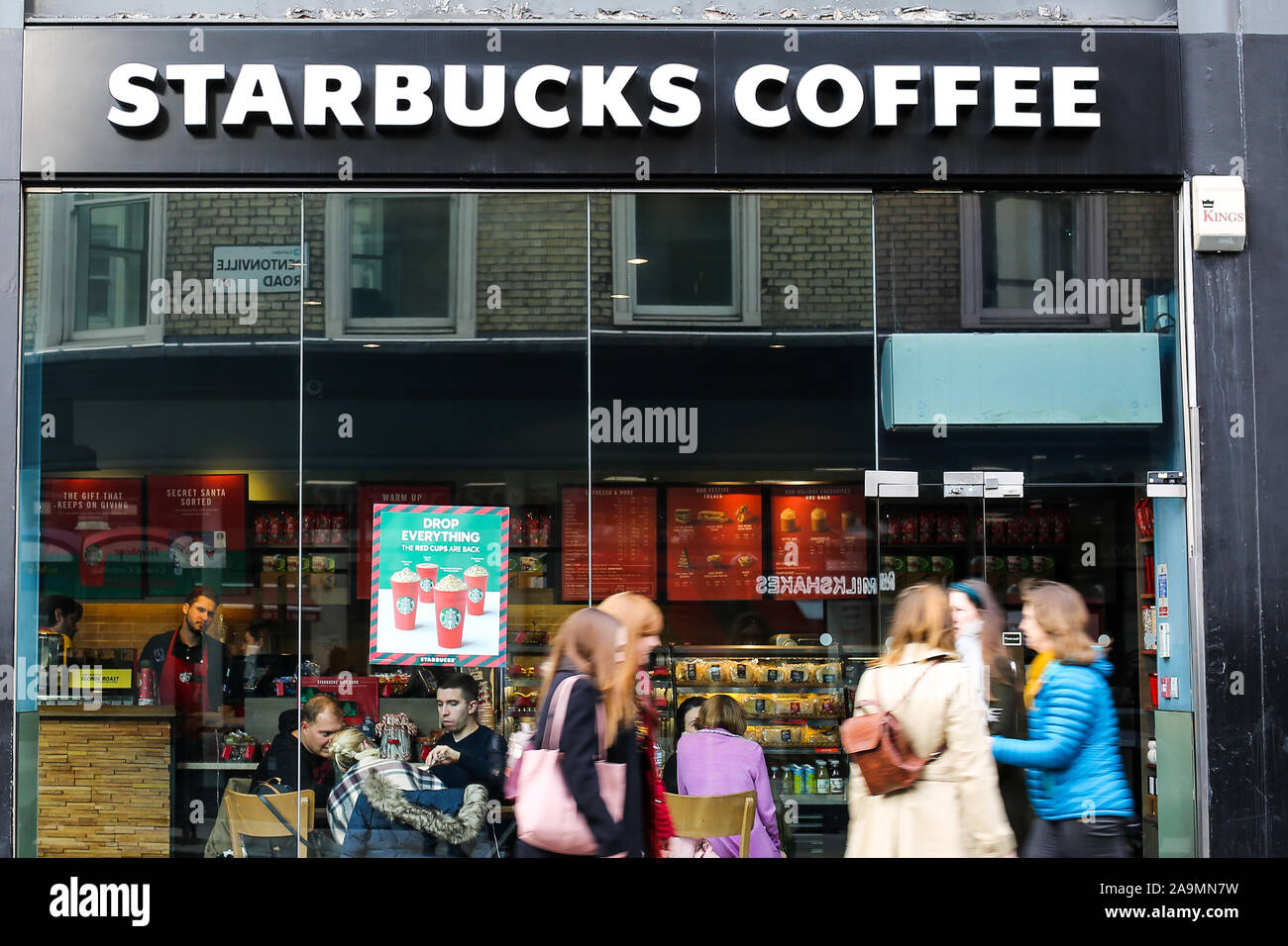 London, UK. 16th Nov, 2019. An exterior view of coffee chain store