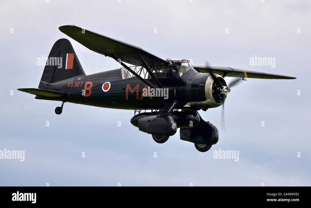 1938 Westland Lysander airborne at Shuttleworth Flying Festival airshow on the 2rd June 2019 Stock Photo