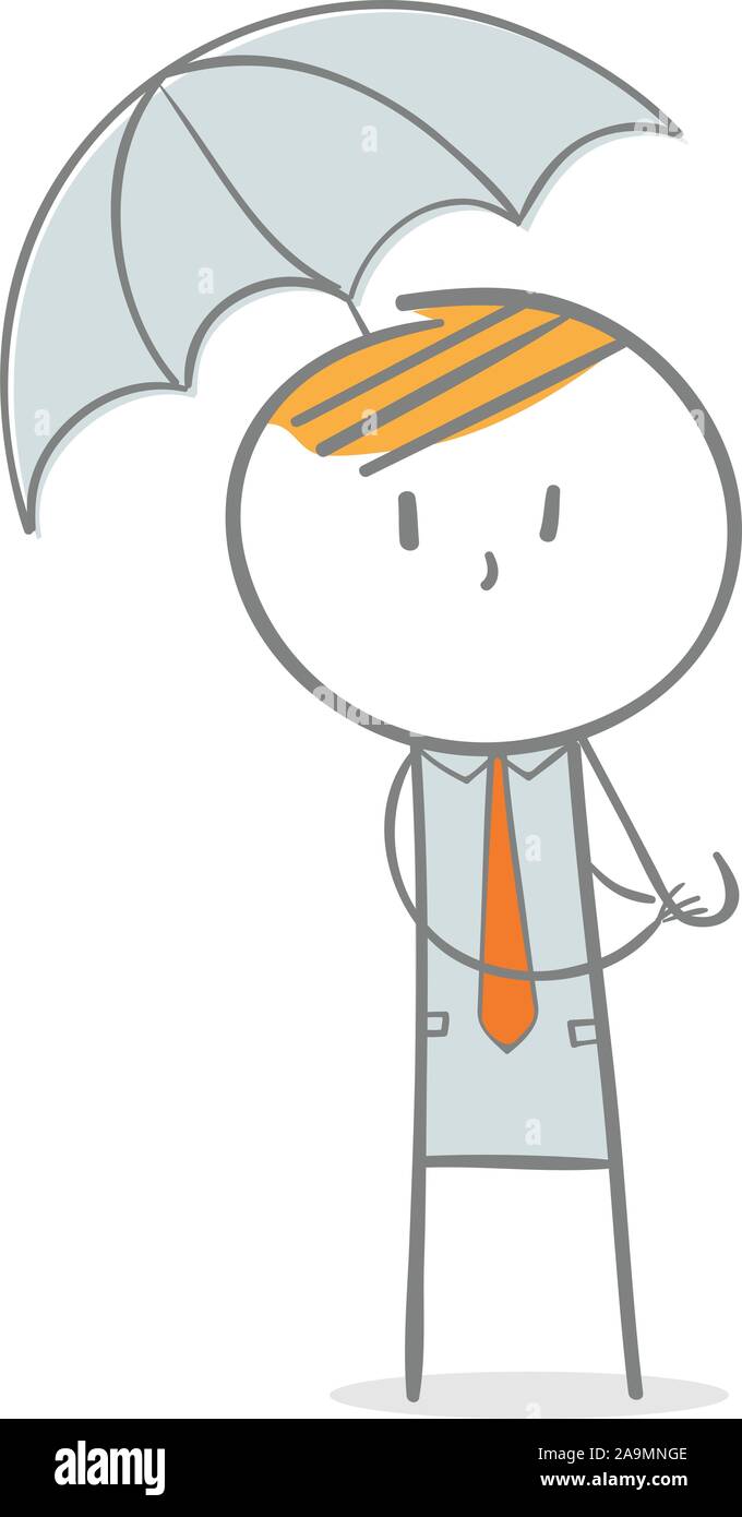 Doodle stick figure: Businessman with umbrella Stock Vector