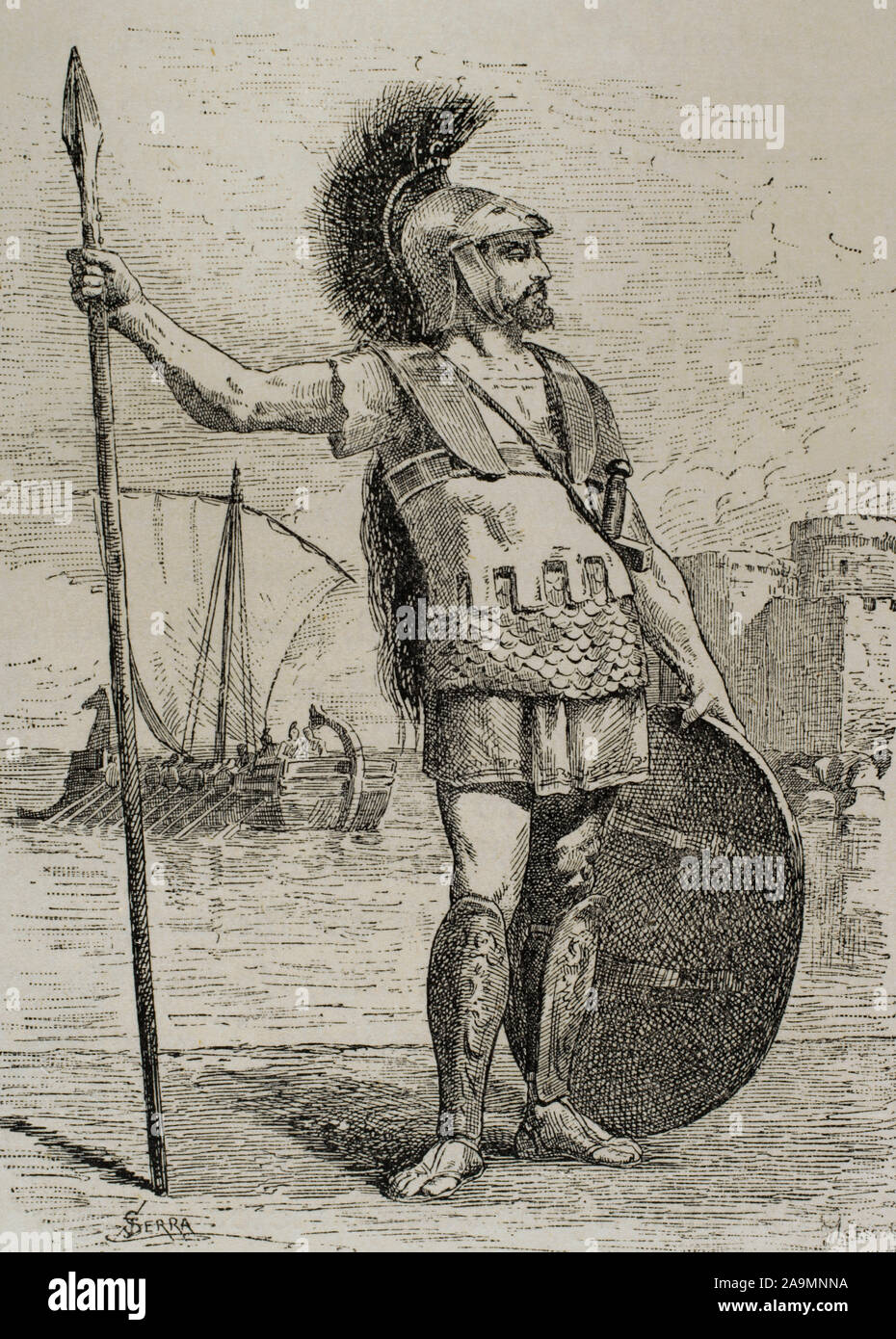 Carthaginian soldier. Engraving by Serra. Museo Militar, 1883. Stock Photo