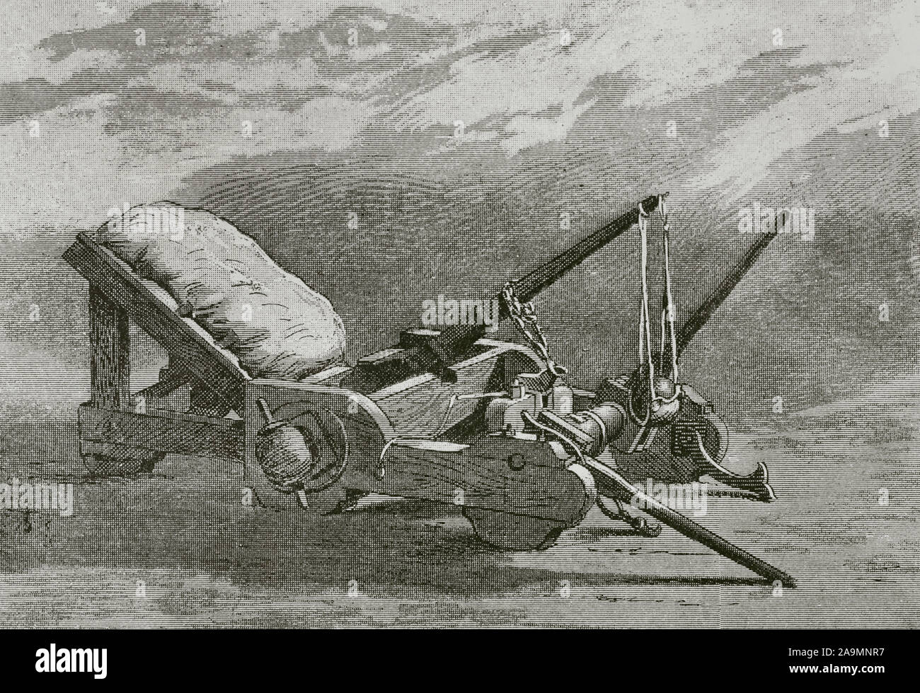 Onager. It was an imperial Roman torsion powered siege engine. Engraving. Museo Militar, 1883. Stock Photo