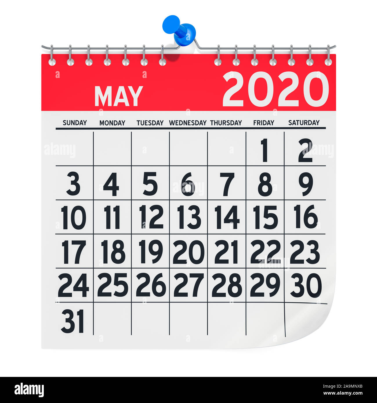 May 2020 Monthly Wall Calendar, 3D rendering isolated on white background Stock Photo