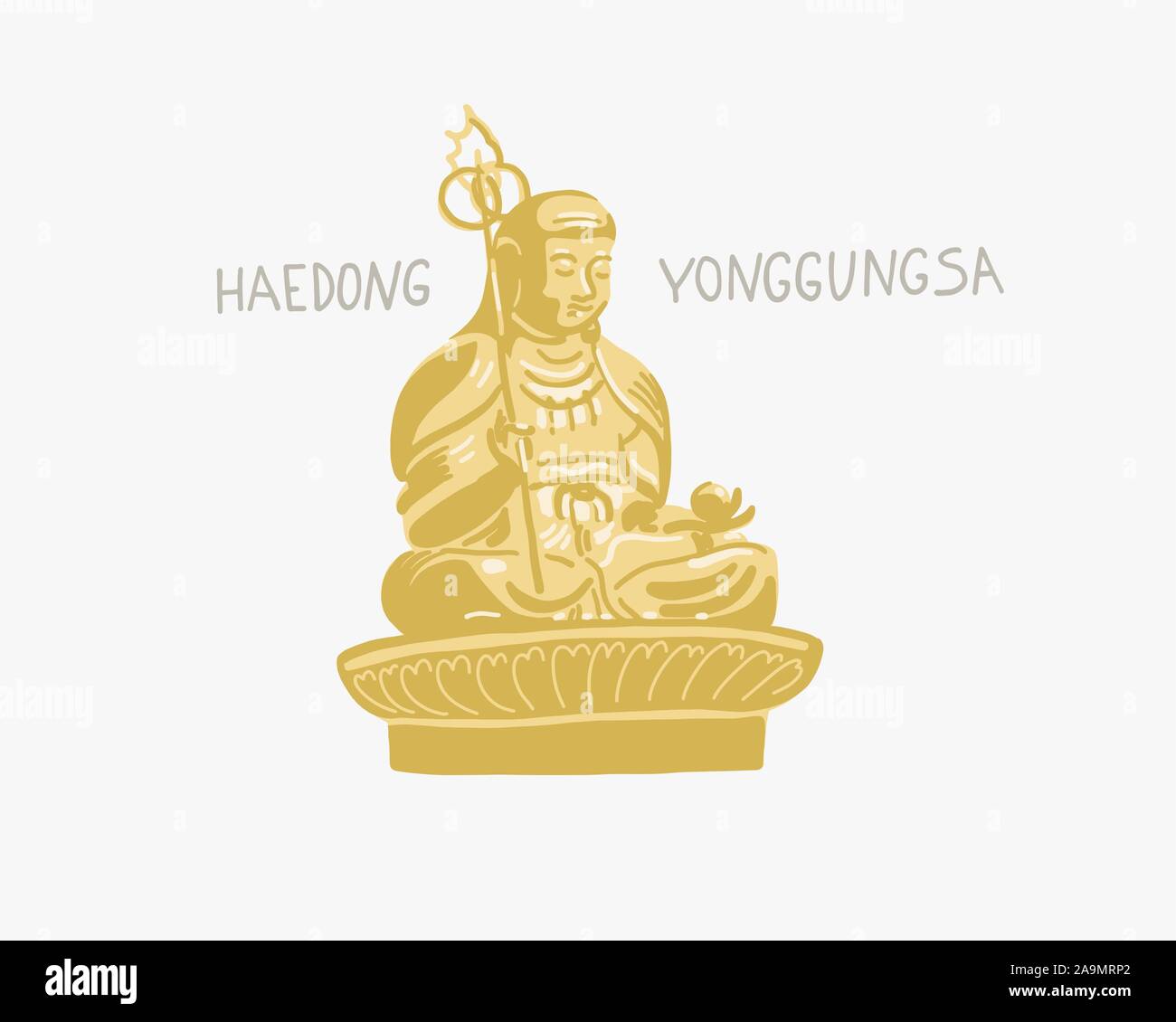 golden Buddha in Haedong yonggungsa seaside temple in Busan, South korea Stock Vector