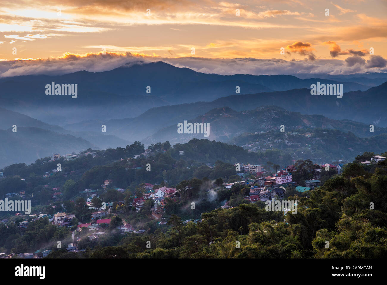 SUnrise at Mines View Park, Baguio, Philippines. Stock Photo