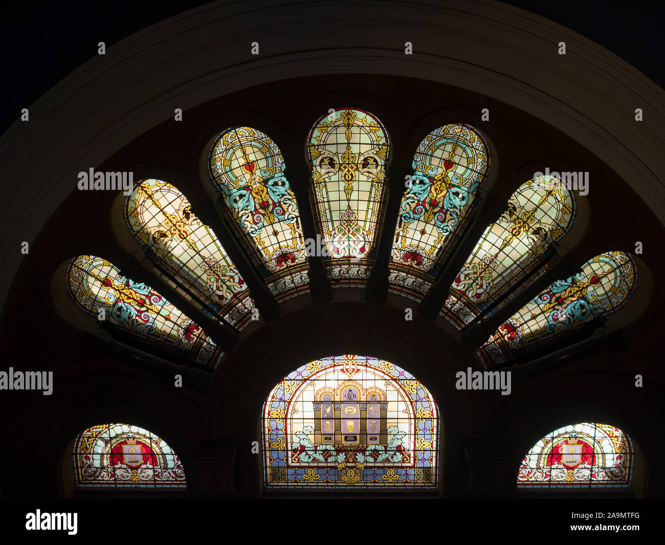 Stained glass windows of Queen Victoria Building, Sydney Stock Photo