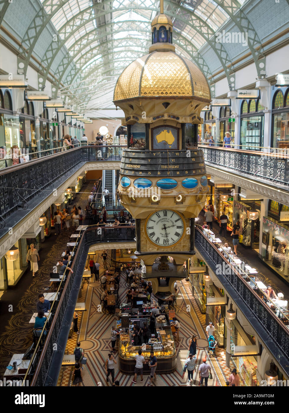 Clock by the corridors inside Queen Victoria Building, Sydney Stock Photo Alamy