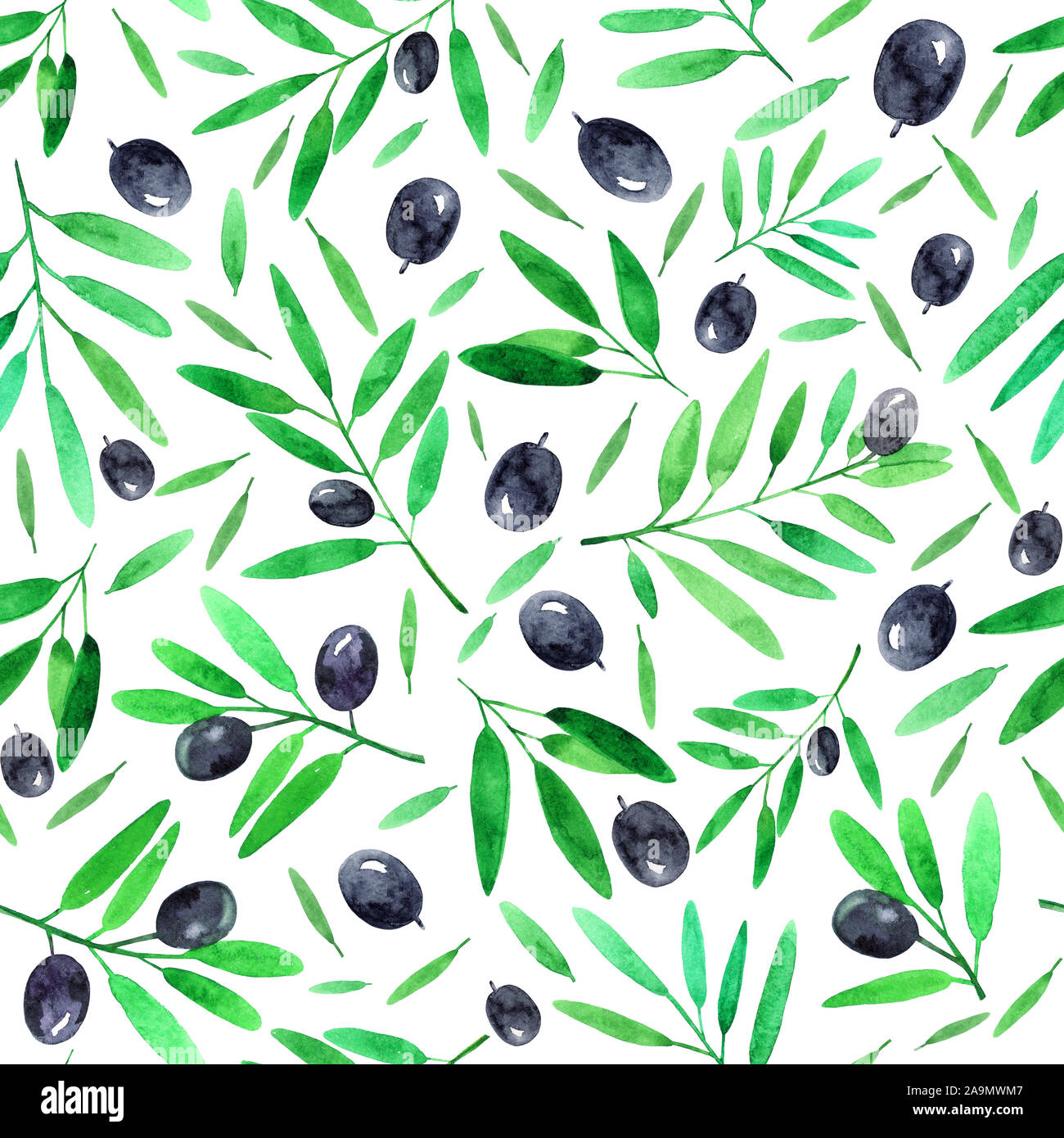 Seamless pattern with watercolor olive branches on white background ...