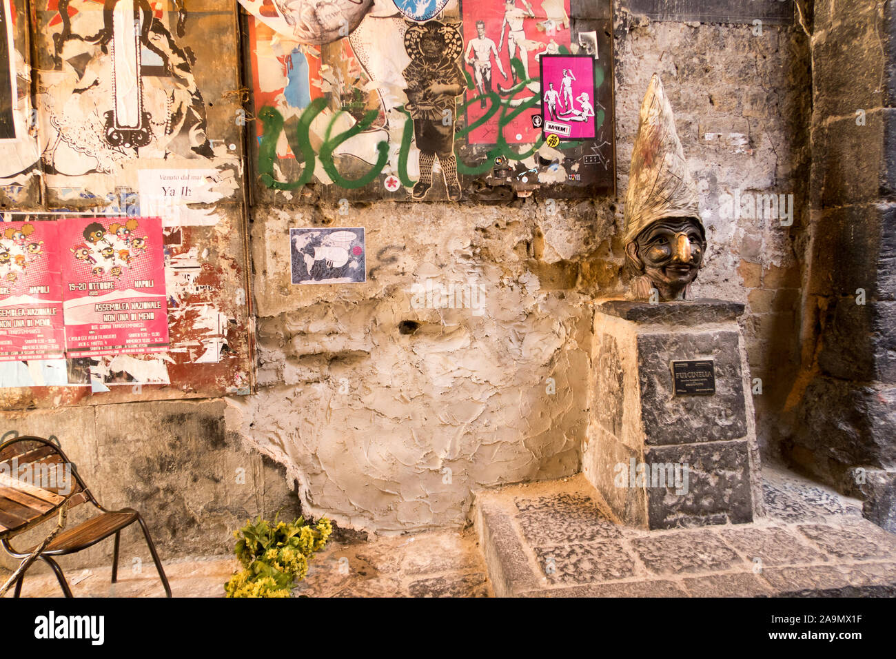 A statue of Pulcinella in Via dei Tribunali in Naples city center Stock Photo