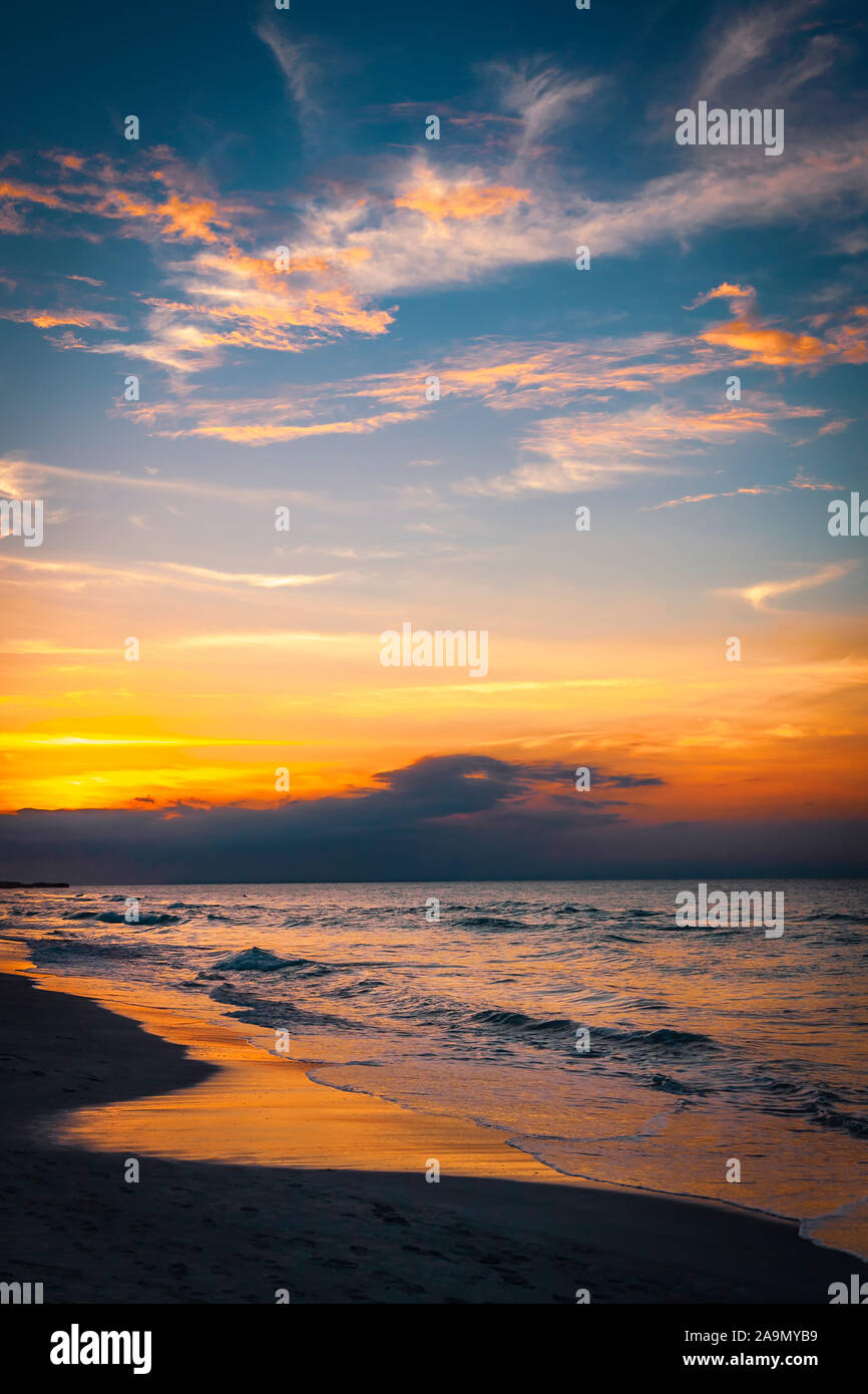 Vertical shot of Varadero beach, Cuba at sunset Stock Photo