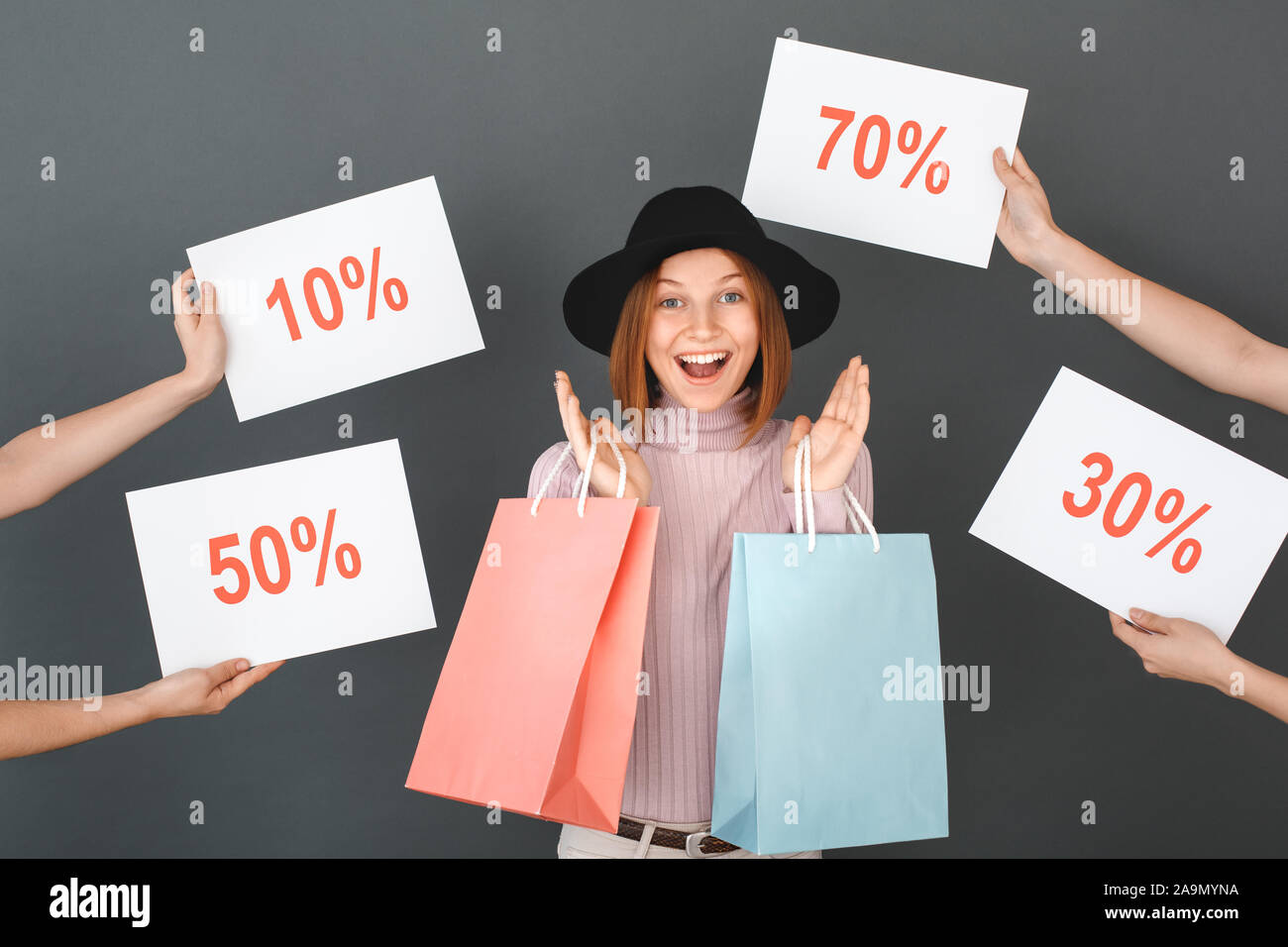 Young girl teenager isolated portrait shopping concept Stock Photo