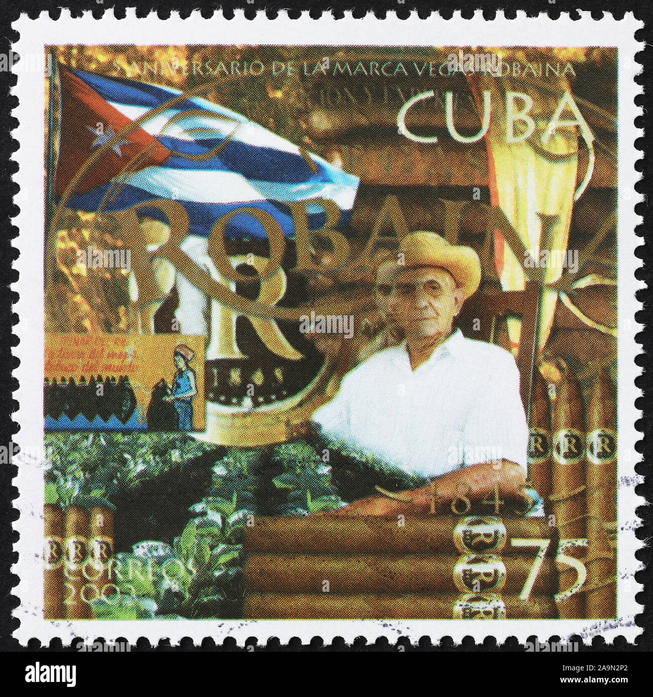 Brand of cuban cigars on postage stamp Stock Photo