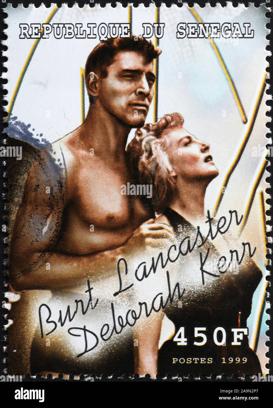 Burt Lancaster and Deborah Kerr on postage stamp Stock Photo