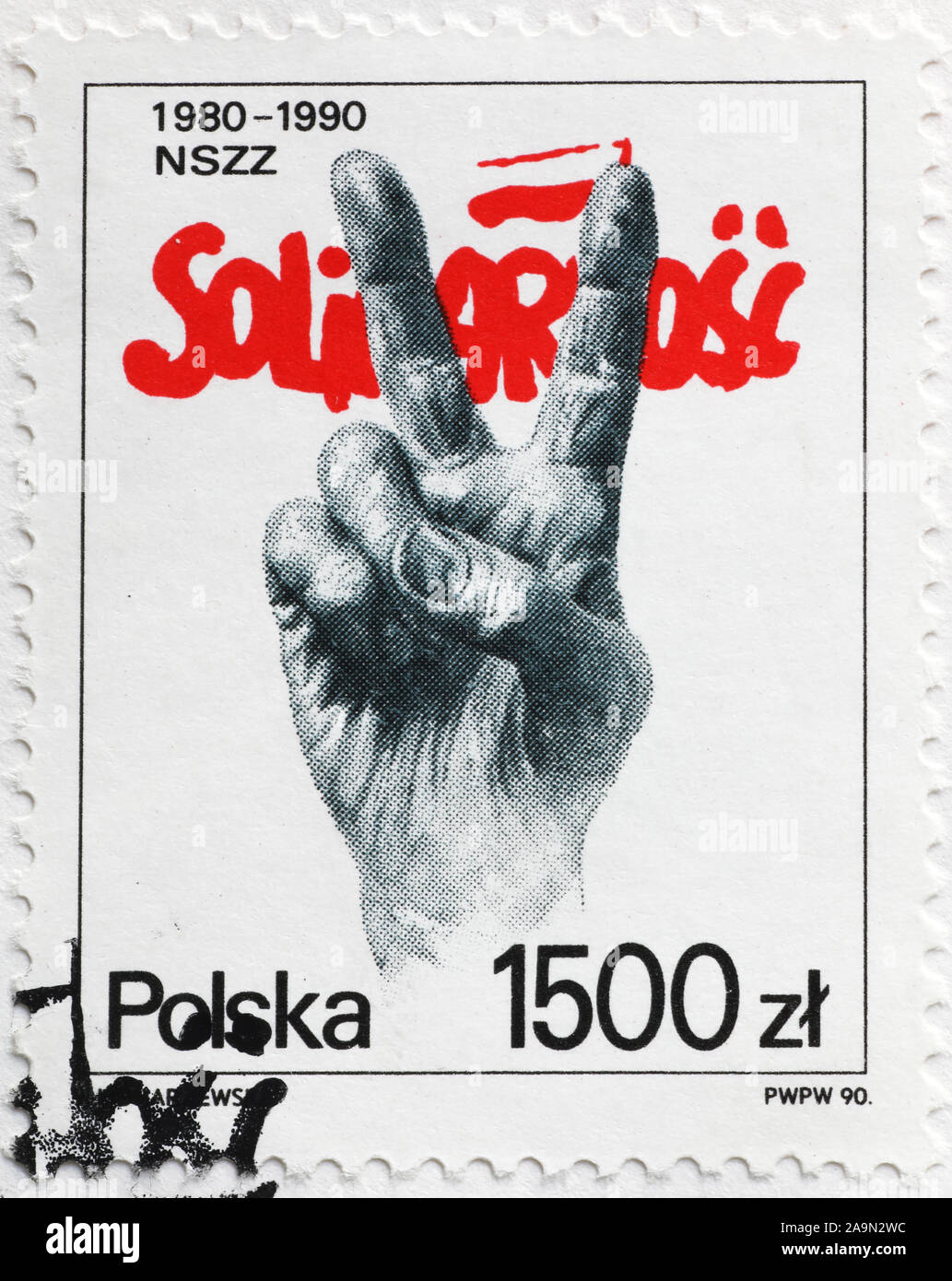 Celebration of trade union Solidarnosc on polish stamp Stock Photo