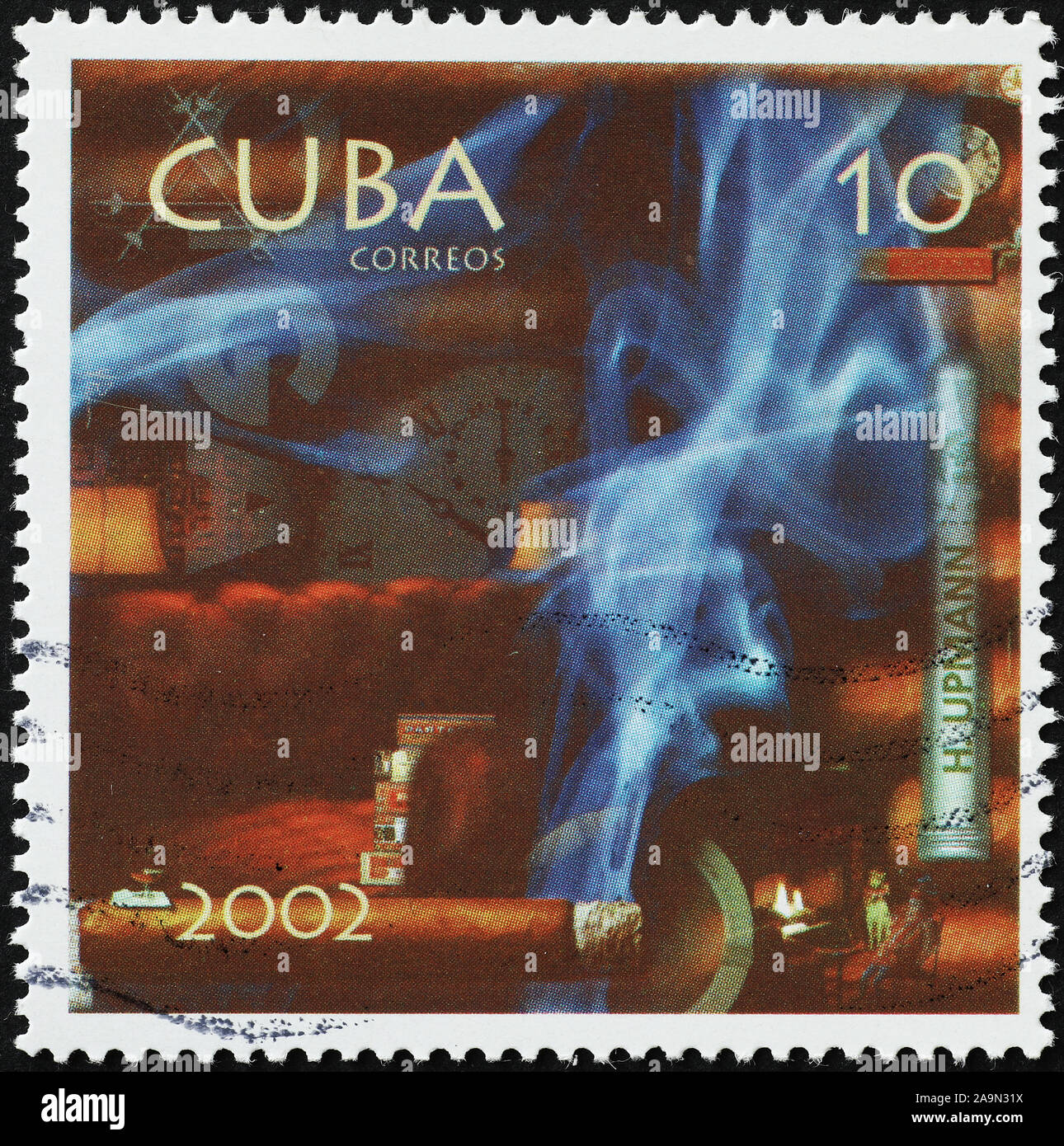Cuban cigars on postage stamp Stock Photo