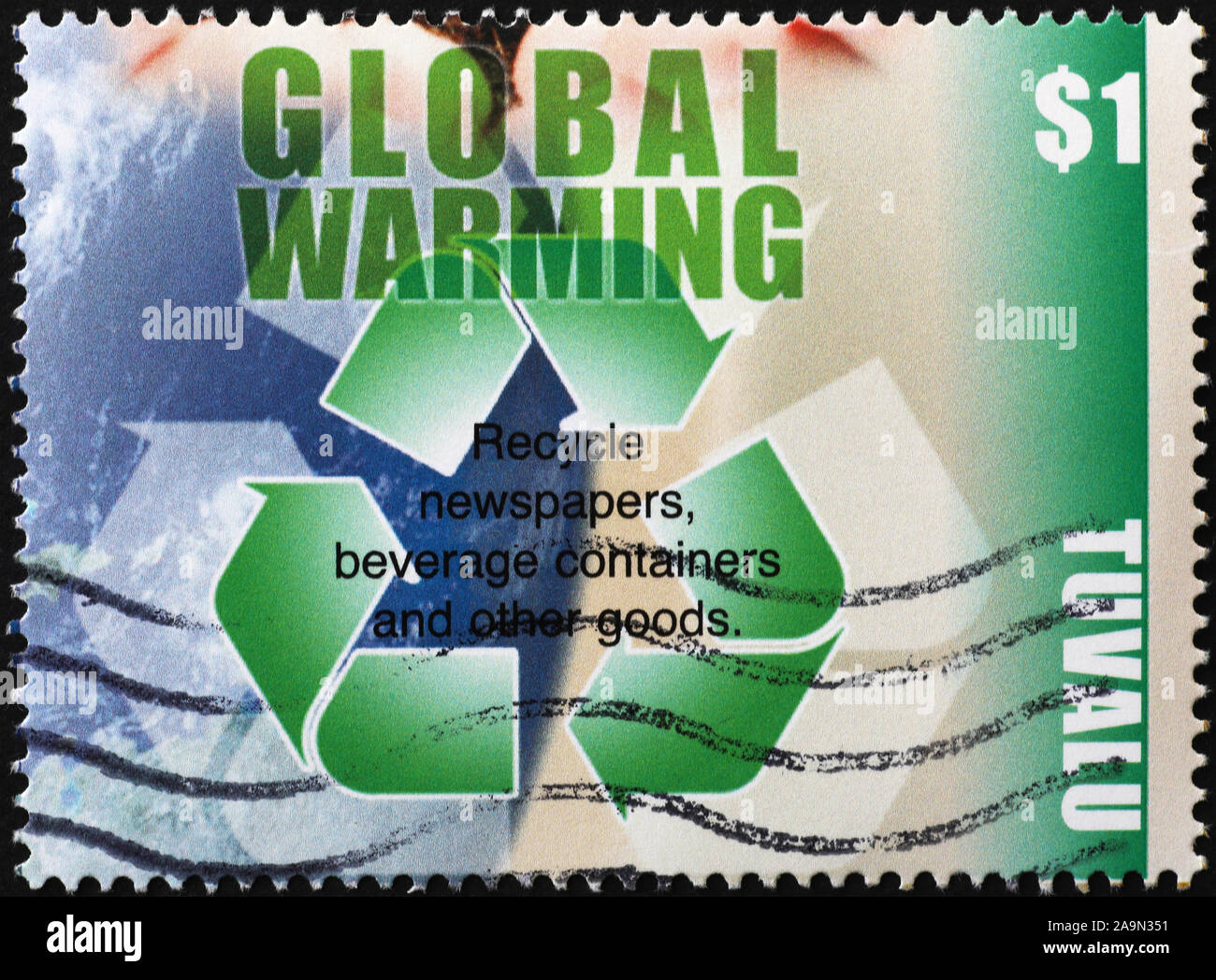 Exhortation to recycle to combat Global Warming on stamp Stock Photo