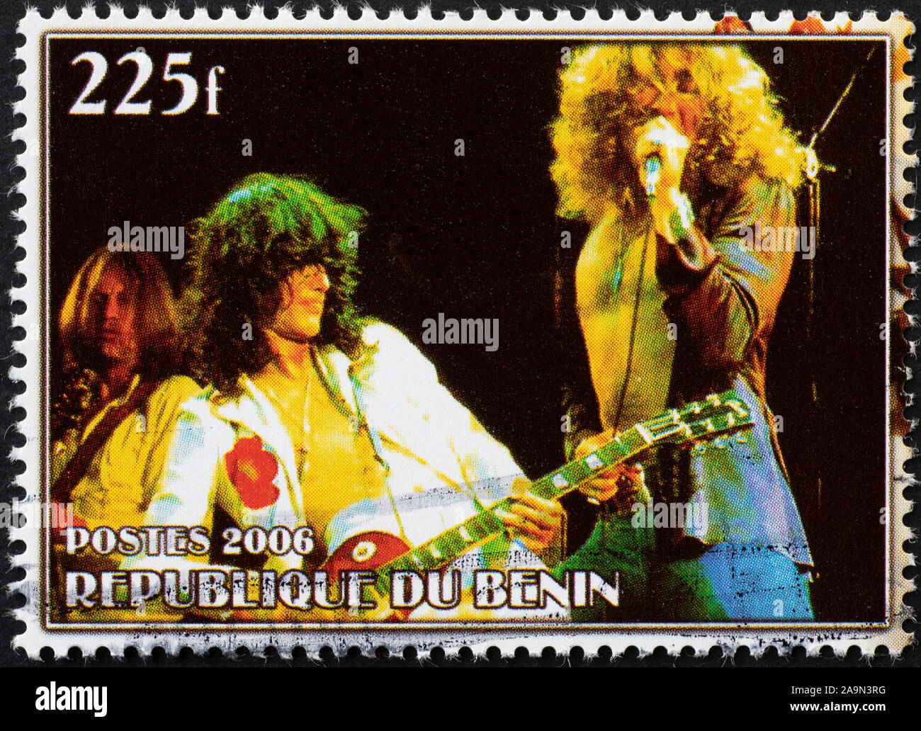 Led Zeppelin in concert on postage stamp Stock Photo