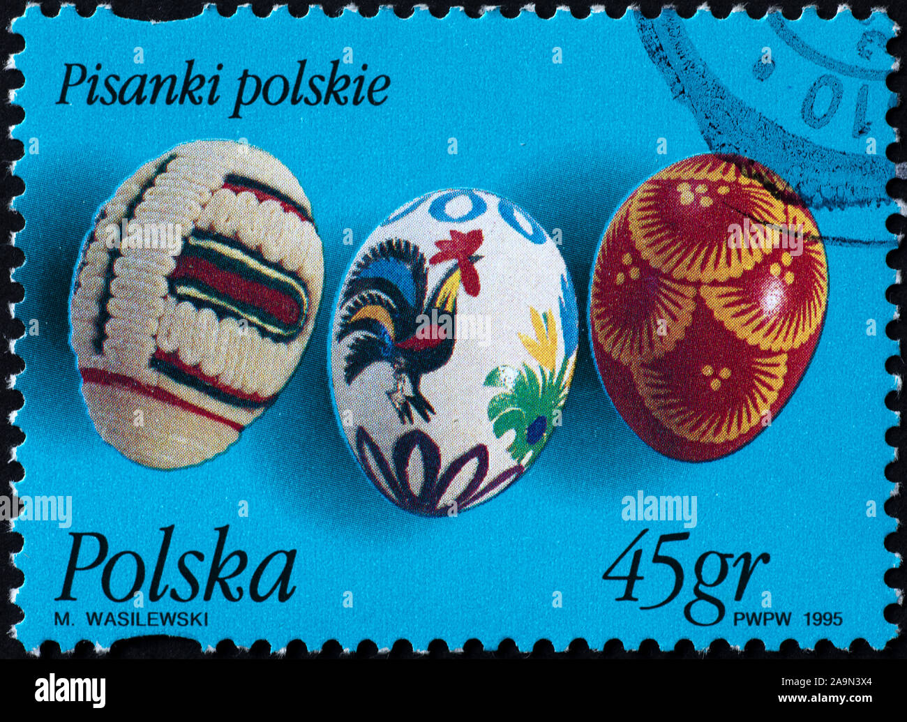 Painted eggs for Easter on polish stamp Stock Photo