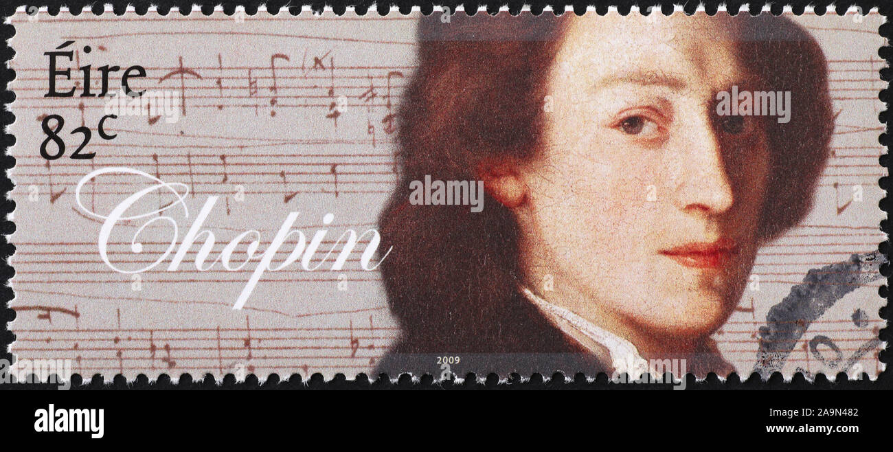 Portrait of Chopin on irish postage stamp Stock Photo