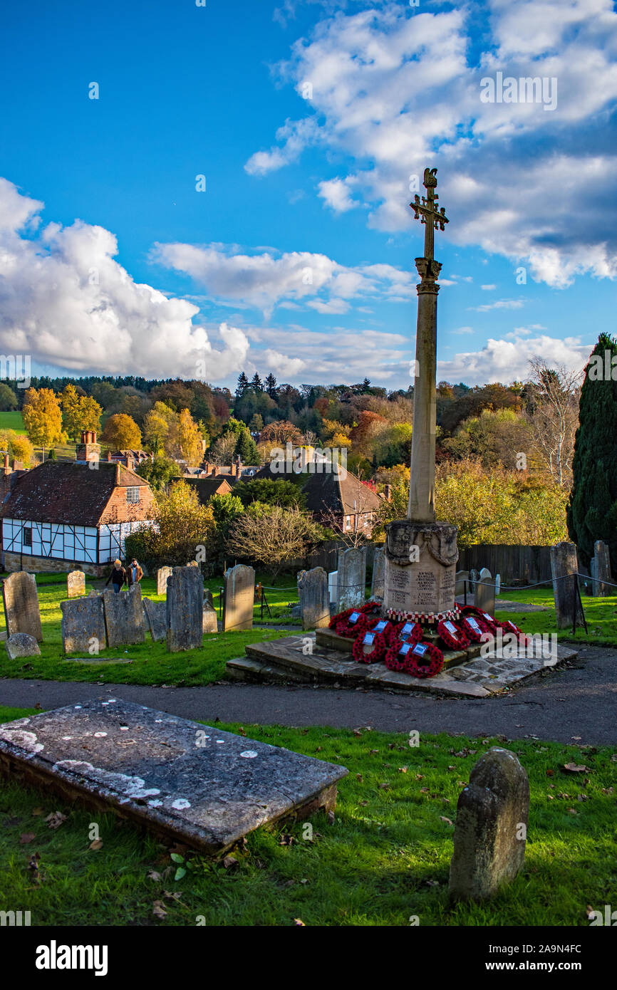 War Memorial at St Mary the Virgin Church in Westerham, Kent Stock Photo